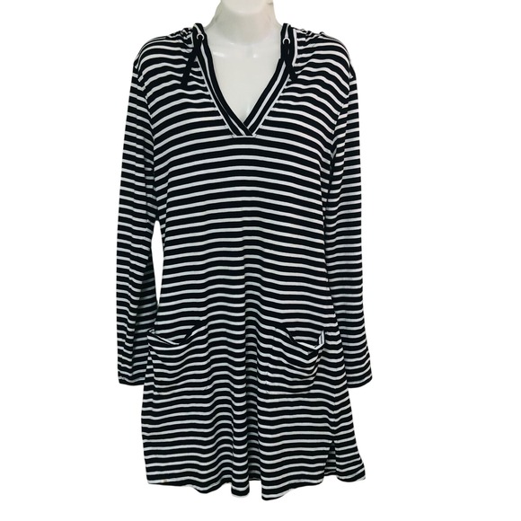 Coolibar Other - Coolibar Hoodie Dress Womens S UPF Bamboo Black Stripe Nautical Beacht Cover Up